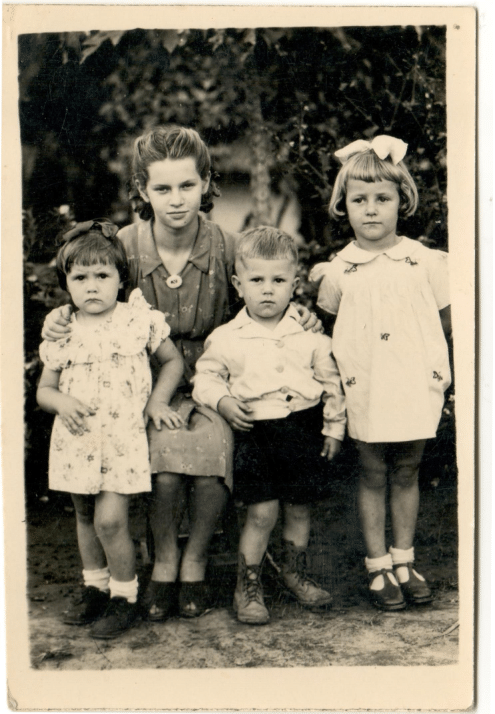 Four Polish refugee children in Koja Camp, Uganda