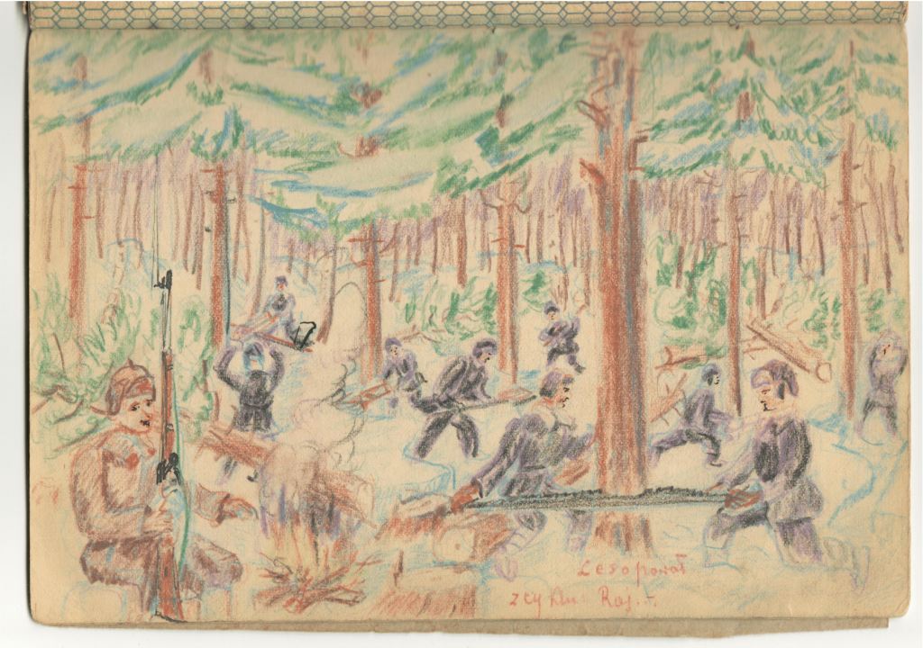 Siberian Labor Camp Workers Sawing Trees Sketch